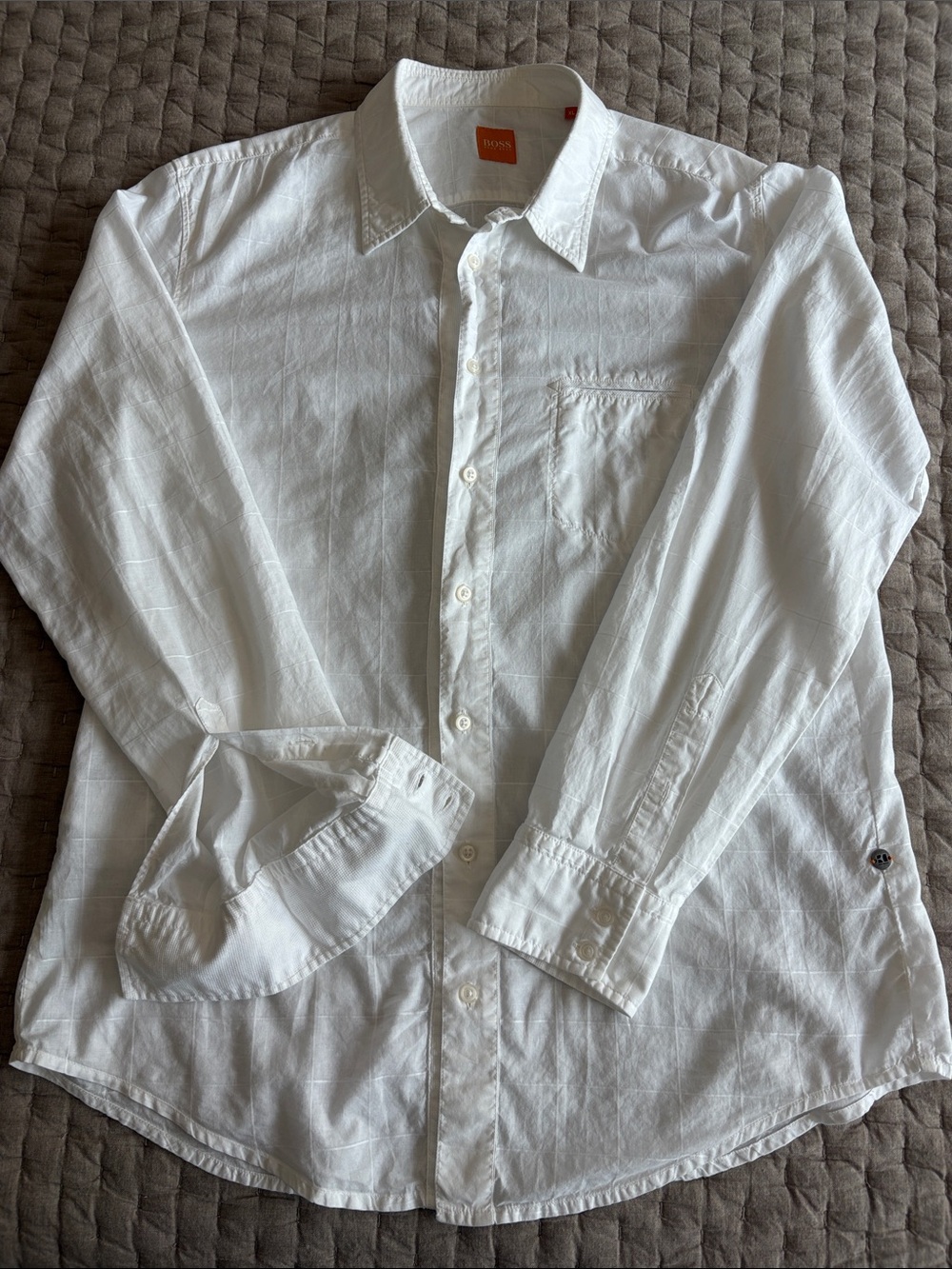 Boss White Button-Front Dress Shirt
